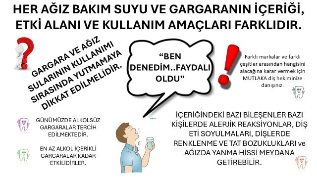 ağız sağlığı için kullanılan gargaralar ile ilgili bilgi verici bir görsel