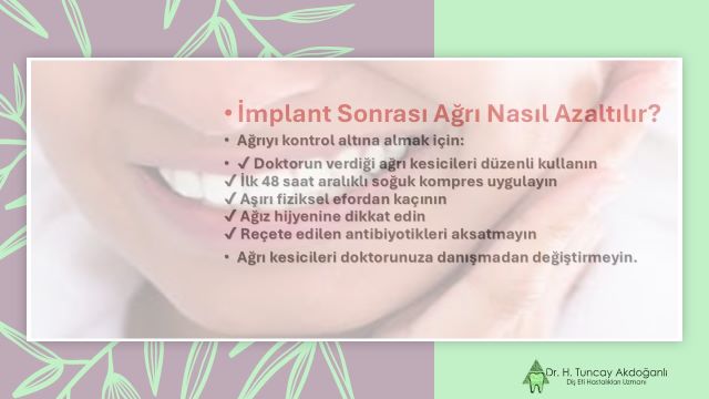 İmplant sonrası şişlik, zonklama ve ağrı için özel öneriler infografiği