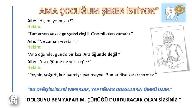 Çocuklarda şekerin ara öğün yerine ana öğünle tüketilmesini anlatan aile bilgilendirmesi