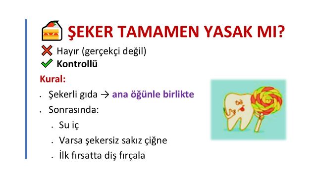Çocuklarda şeker tüketiminin ana öğünlerle sınırlandırılması ve çürükten korunma önerileri