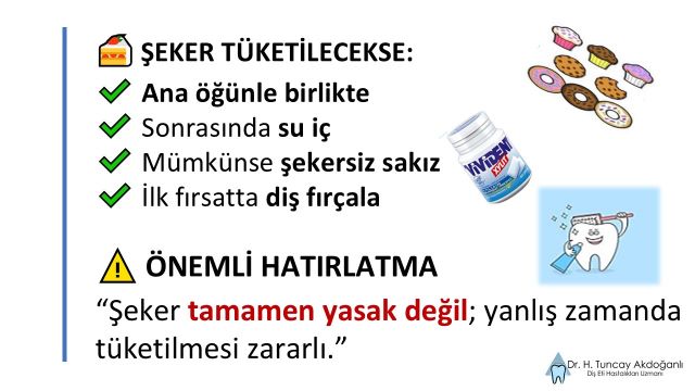 Şeker tüketimi sonrasında su içme, şekersiz sakız çiğneme ve diş fırçalama önerileri